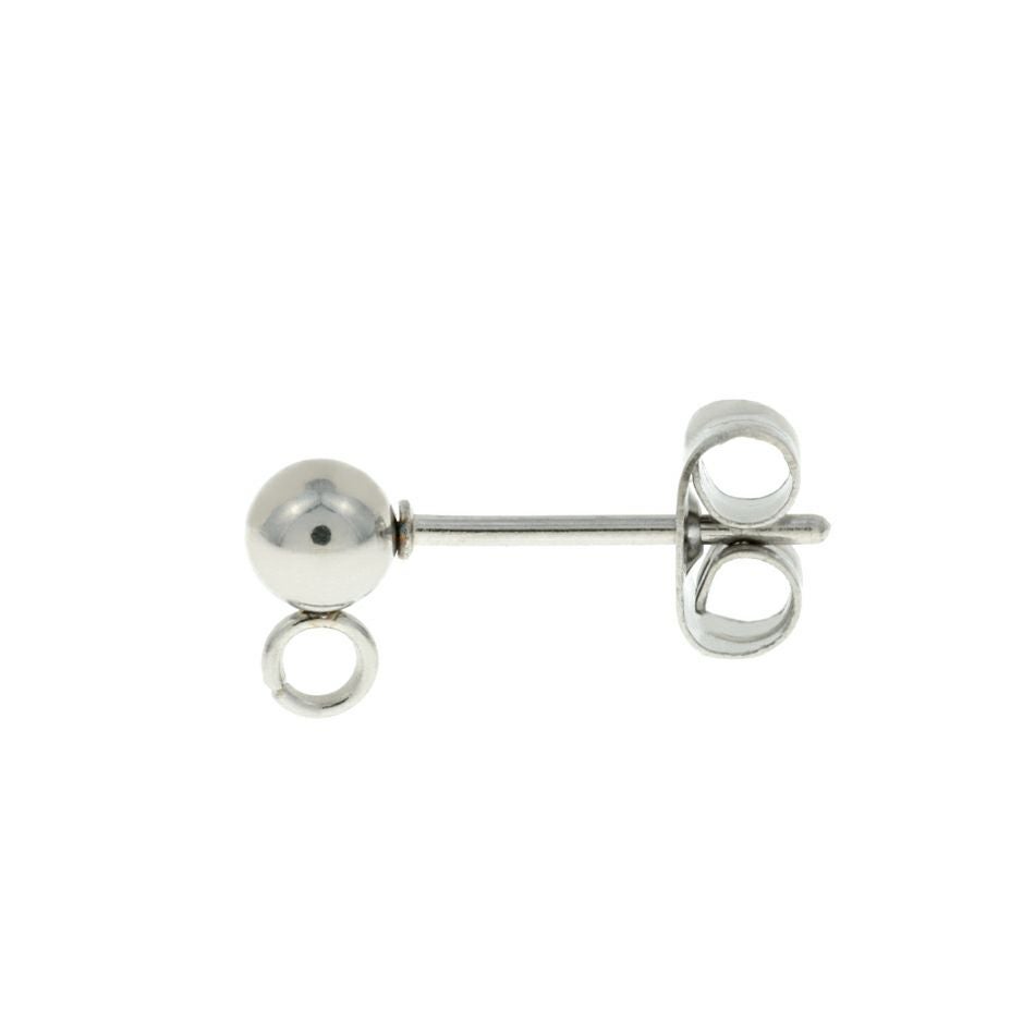 縦向き カン付き ボールピアス 4mm［ 銀 シルバー ］