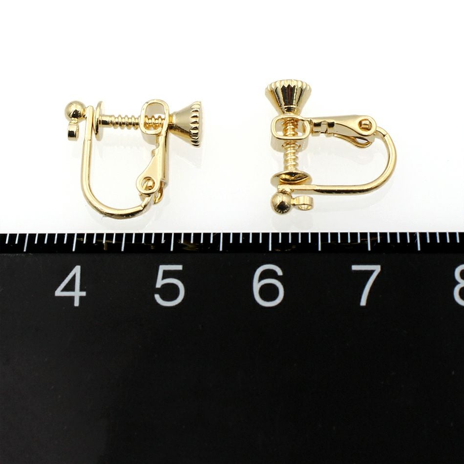 [4個]釈迦玉カン付き丸玉イヤリング[ゴールド金]ネジバネ式韓国製パーツ金属アレルギー対応