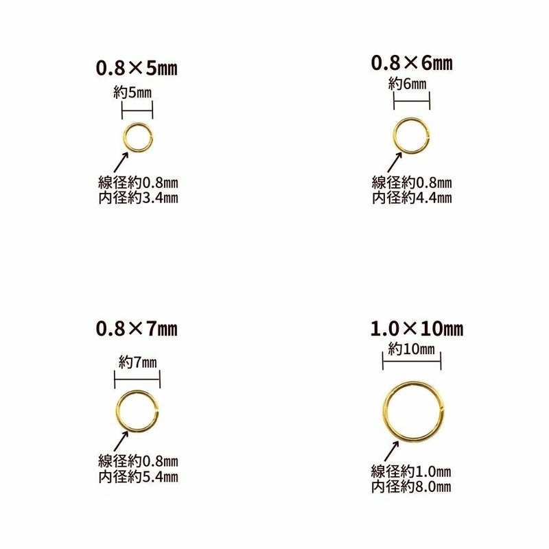 ［100個］サージカルステンレス丸カン極細(0.4X2.5mm)［ゴールド金］接続アクセサリー金具パーツ金アレ