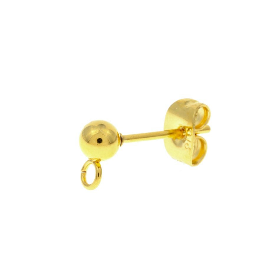 50個] ヨコ向きカン付き ボールピアス 3mm ［ ゴールド 金