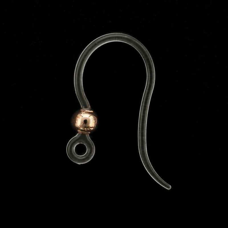 [10個]珠付き樹脂ピアスフック[★ピンクゴールド]アクセサリーパーツ金属アレルギー対応