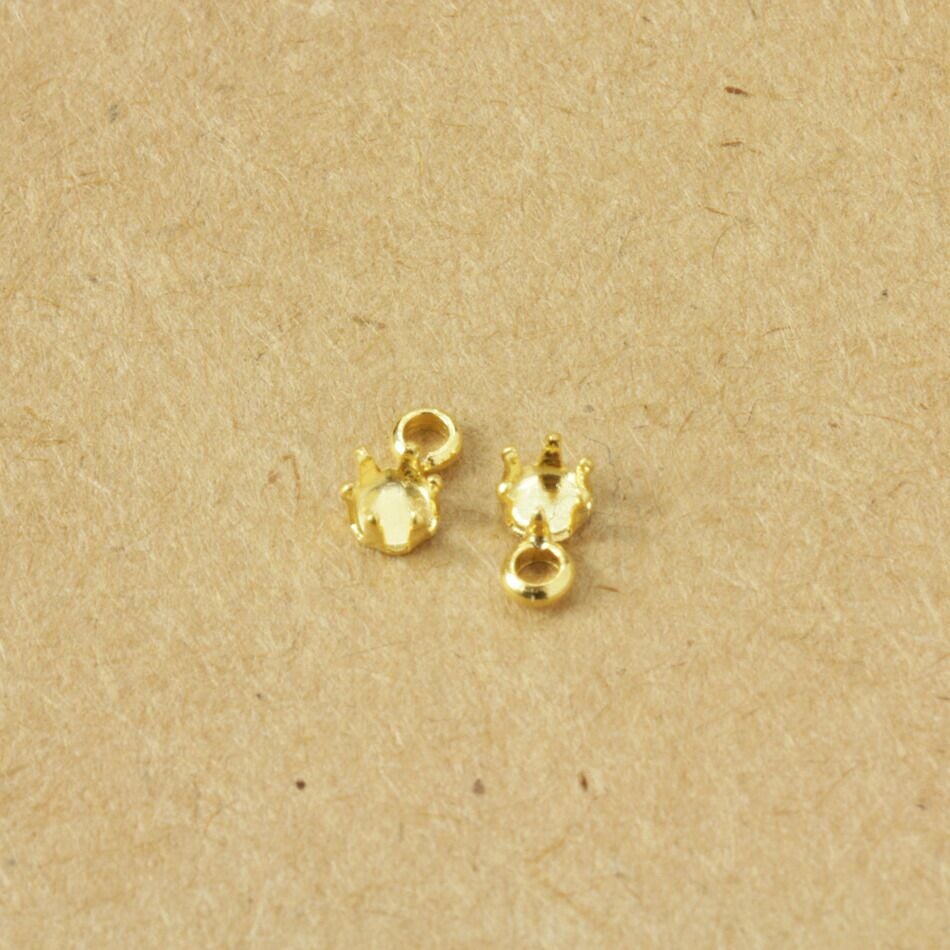 10個］ ヨコ向き カン付き 立て爪 台座 3mm［ ゴールド 金 ］ 石座 石