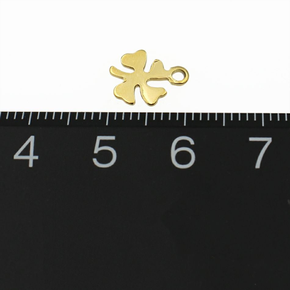 [5個]サージカルステンレスチャーム33四葉クローバー[ゴールド金]パーツ素材金属アレルギー対応