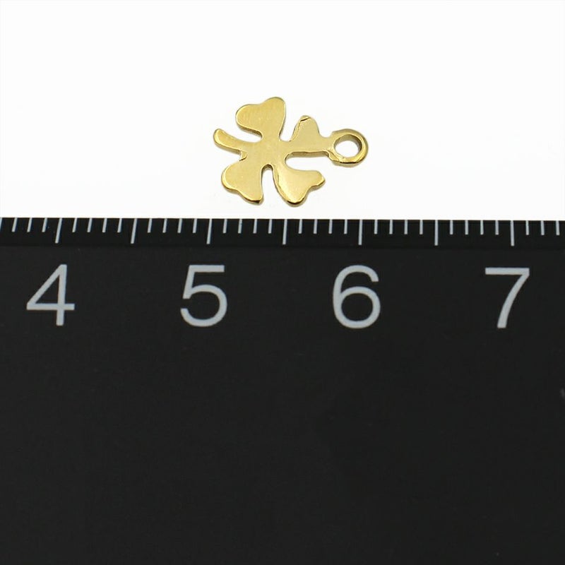 [5個]サージカルステンレスチャーム33四葉クローバー[ゴールド金]パーツ素材金属アレルギー対応