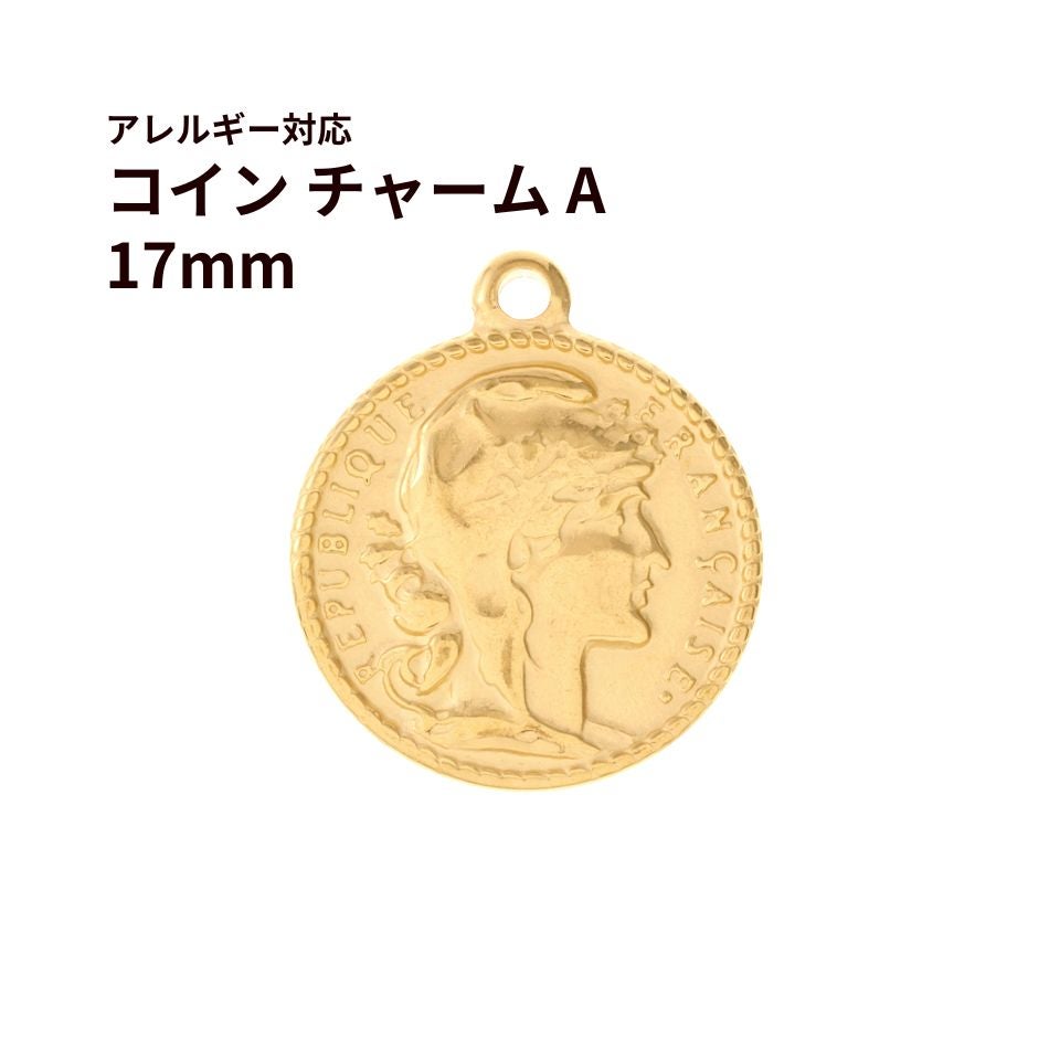 コイン チャーム A 17mm ゴールド サージカルステンレス パーツ 金属アレルギー対応