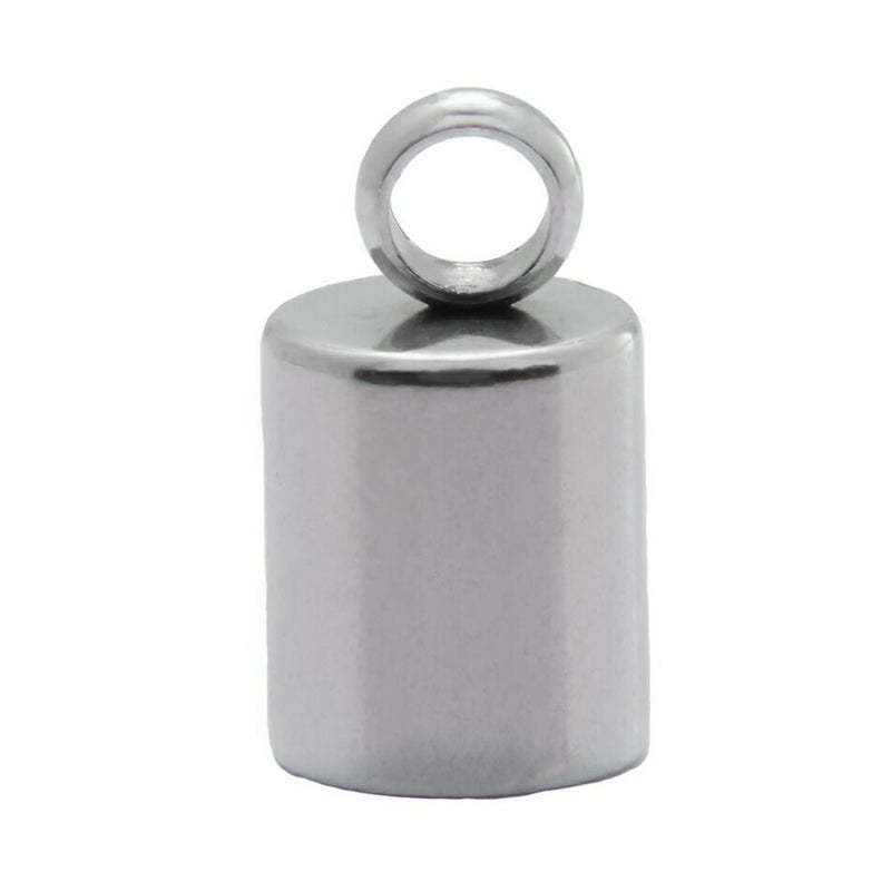 [4個]サージカルステンレスカン付き【カツラ大4mm】[銀シルバー]紐留め革紐キャップエンドパーツ金属アレルギー対応