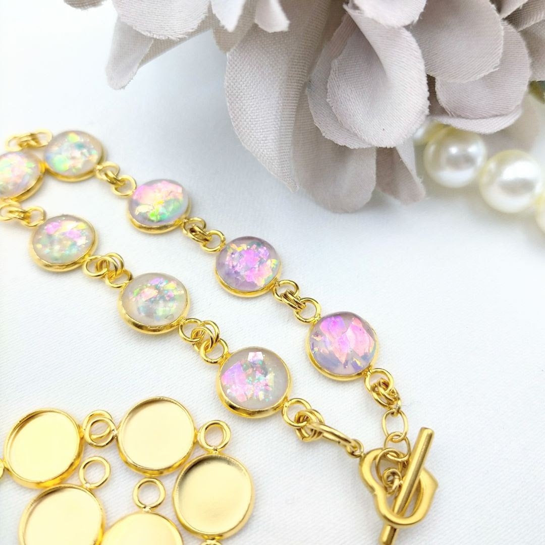 ［10個］ステンレス【*両カン*付き】*ミール皿*8mm［ゴールド金］パーツレジン金属アレルギー対応