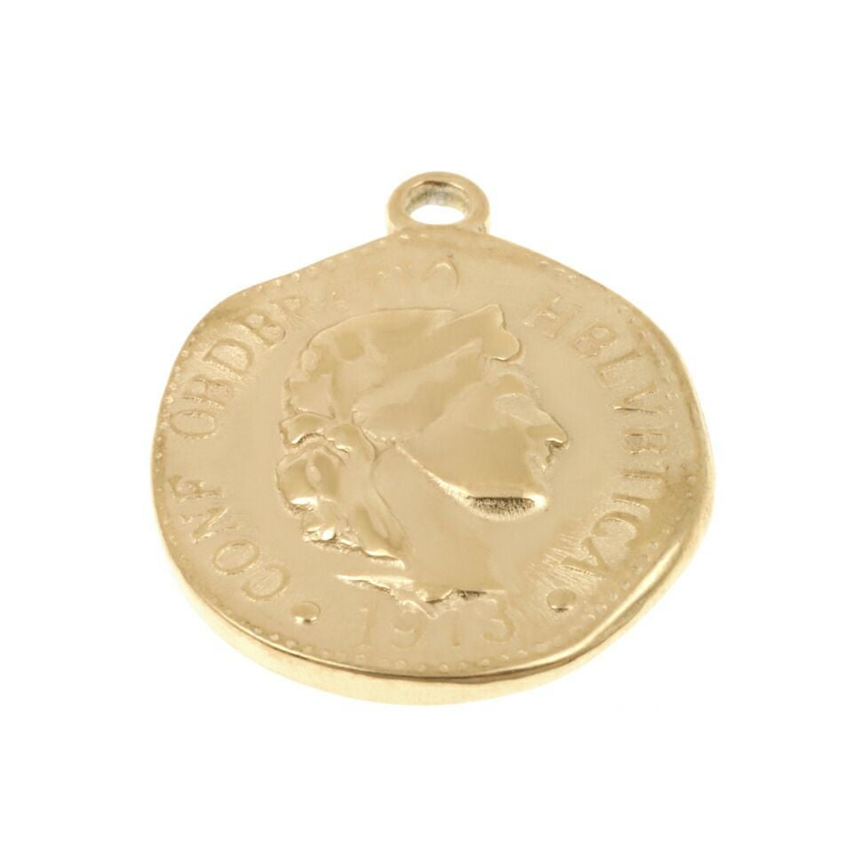 [5個]サージカルステンレスコインチャームC《18mm》[ゴールド金]パーツ金属アレルギー対応