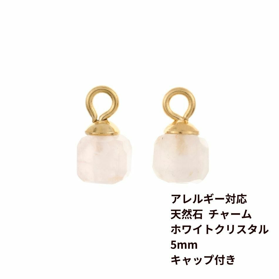2個] 天然石 チャーム 5mm ［ ホワイトクリスタル ］ ステンレス
