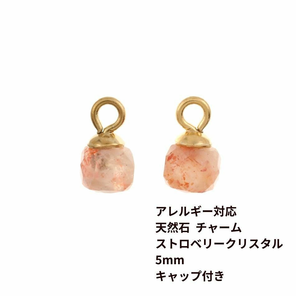 2個] 天然石 チャーム 5mm ［ ストロベリークリスタル ］ ステンレス