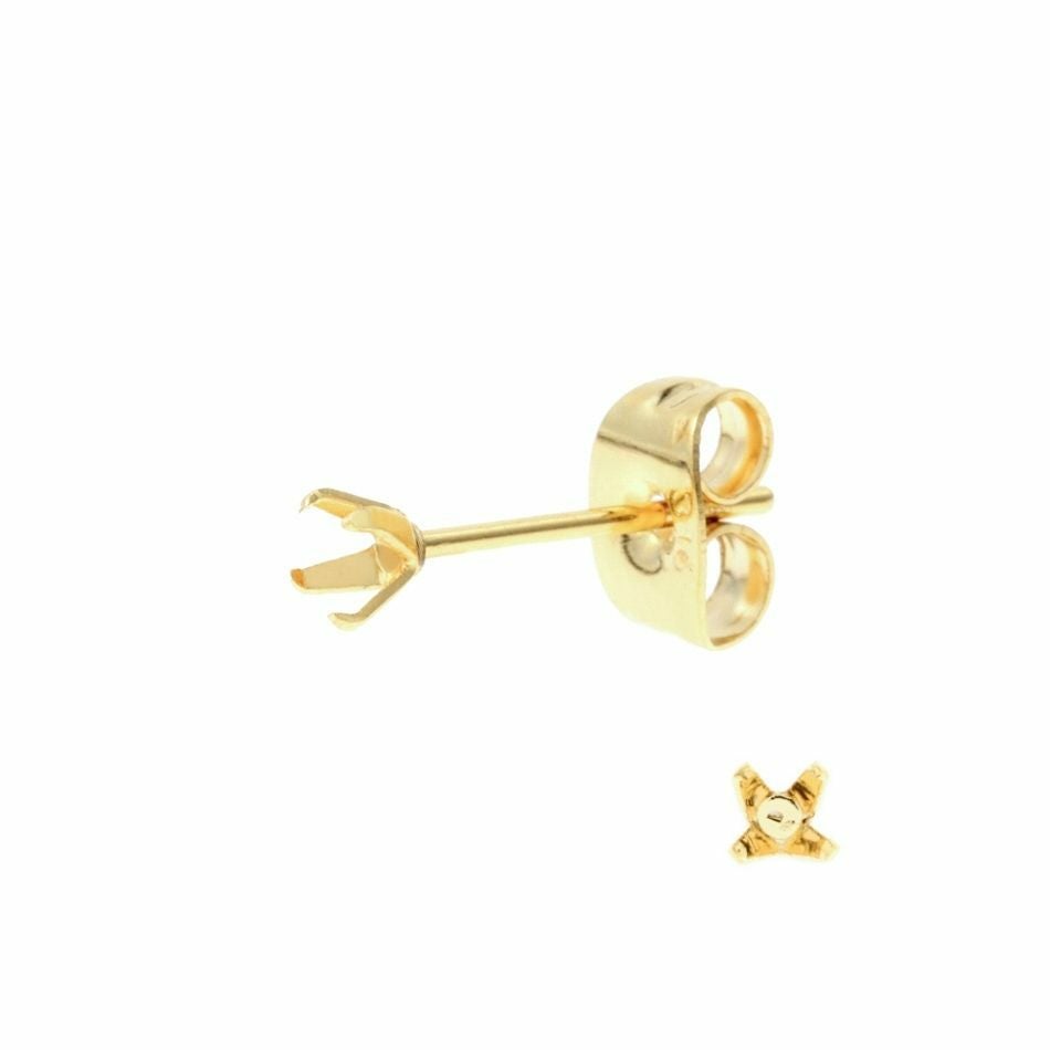 10個] 四つ爪 台座 ピアス 3mm ［ ゴールド 金 ］ キャッチ付き