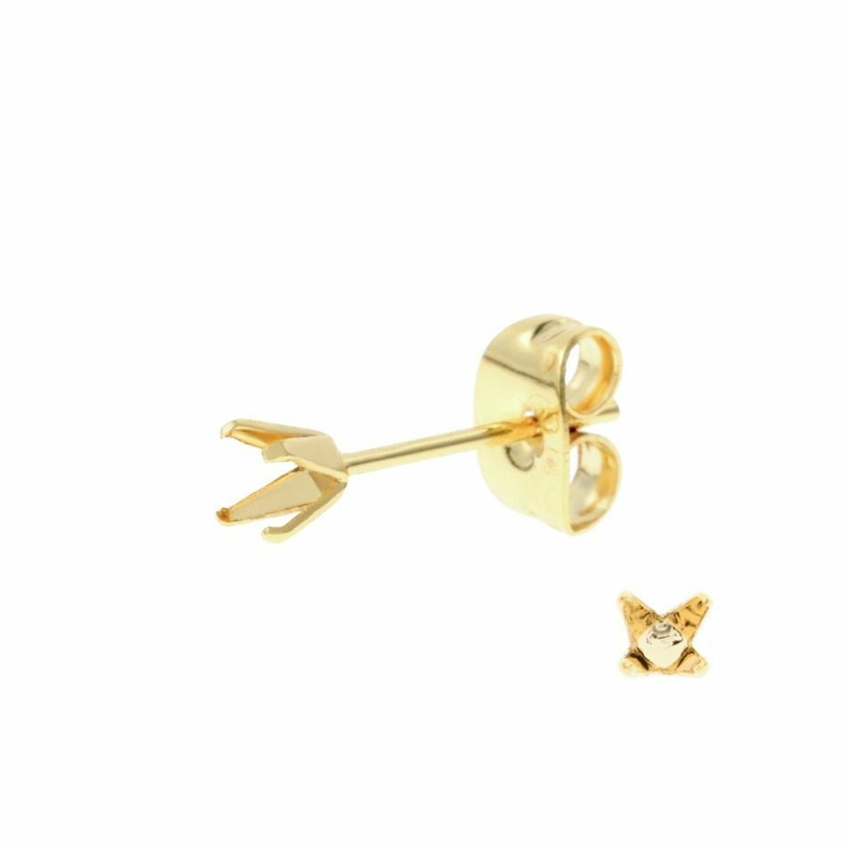 10個] 四つ爪 台座 ピアス 4mm ［ ゴールド 金 ］ キャッチ付き