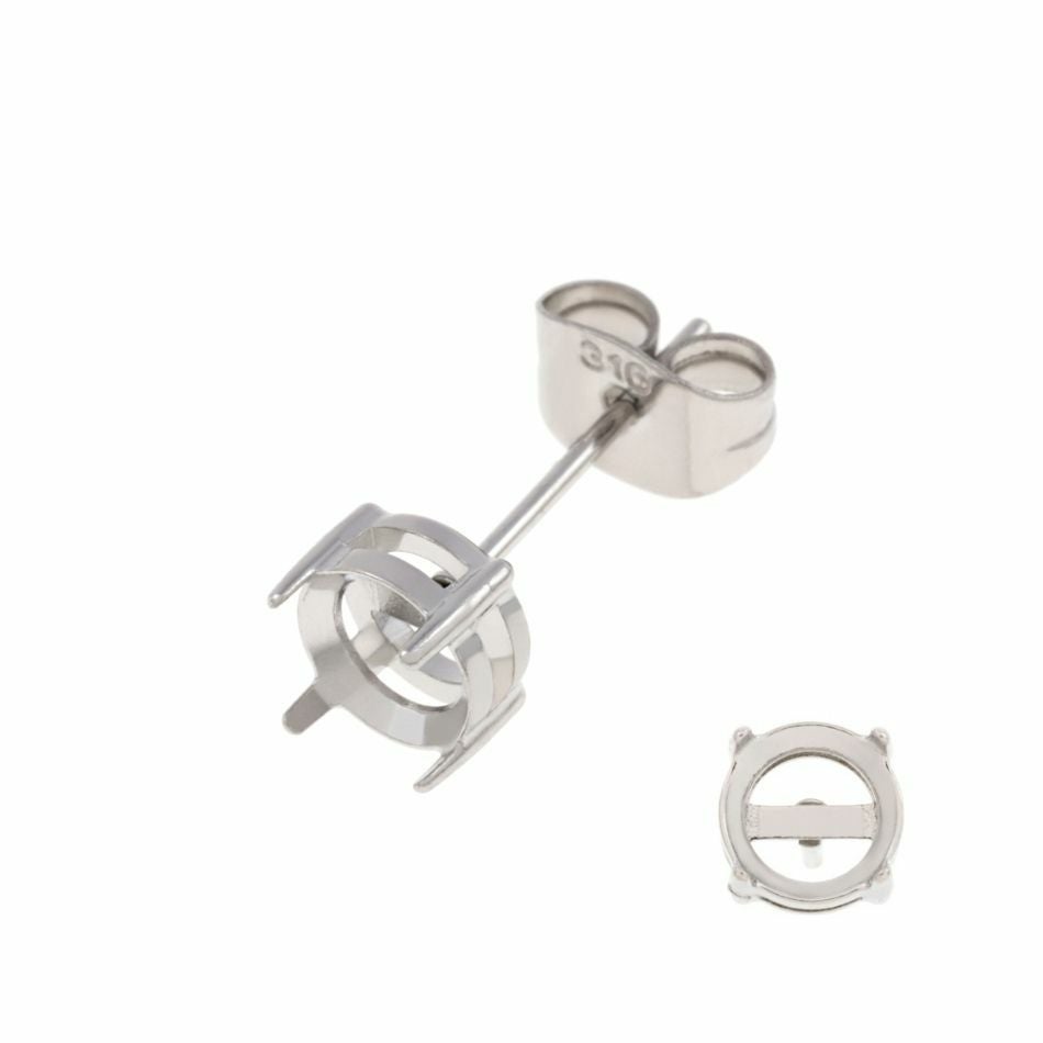4個] * 石枠 爪留め * ピアス 5mm ［ 銀 シルバー ］ キャッチ付き