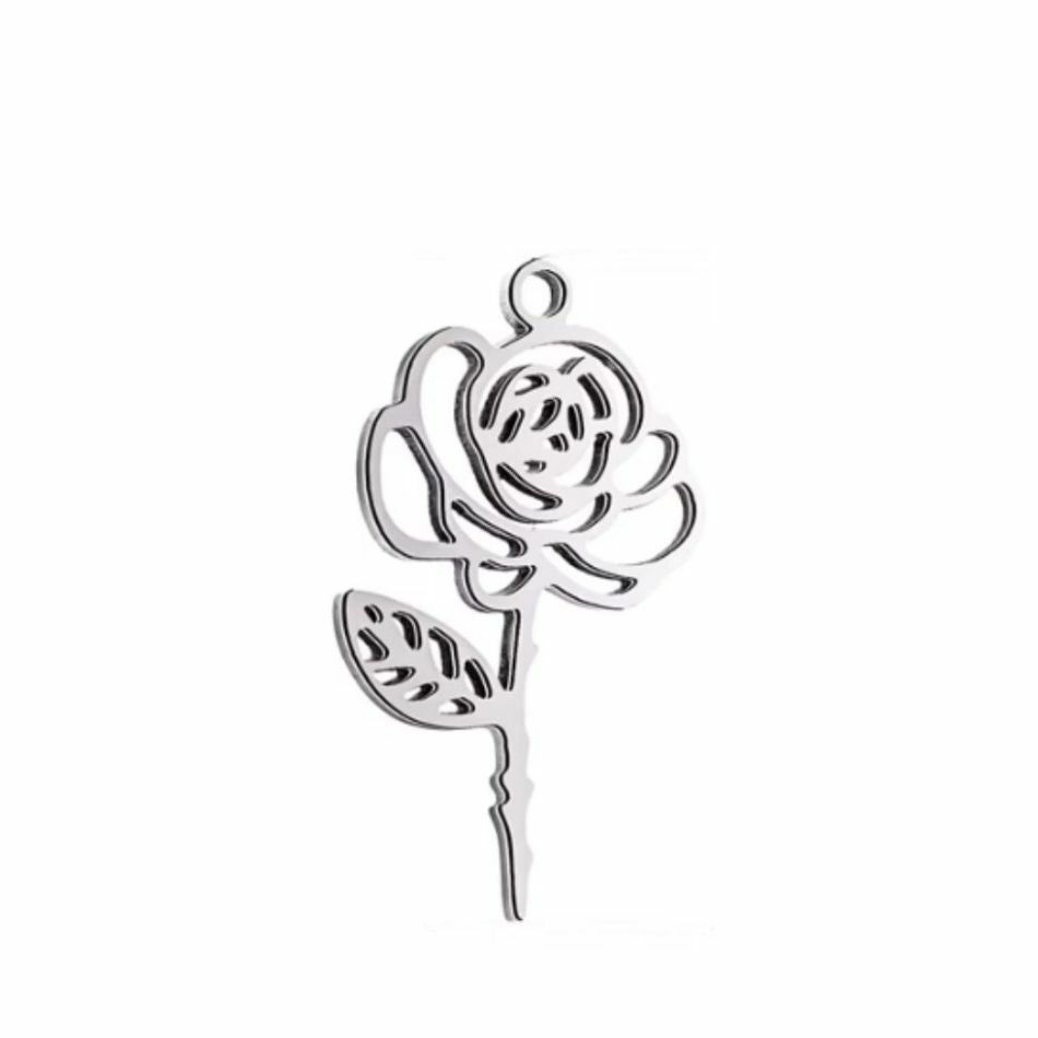 2個] 一本花 チャーム カン付き［ 銀 シルバー ］ ステンレス 花 植物