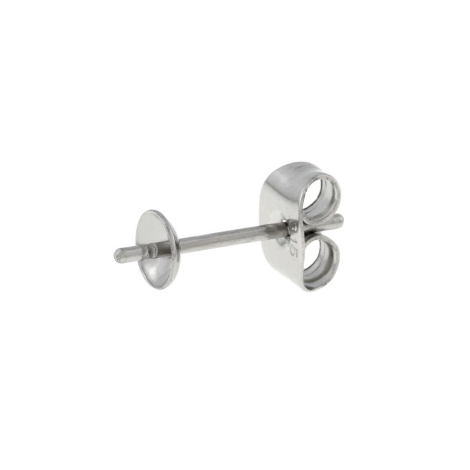[20個]サージカルステンレス*長い*芯有りお椀ピアス4mm［銀 シルバー］キャッチ付きパーツ金属アレルギー対応