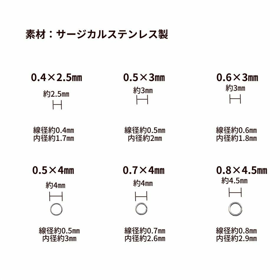 丸カン各サイズ紹介