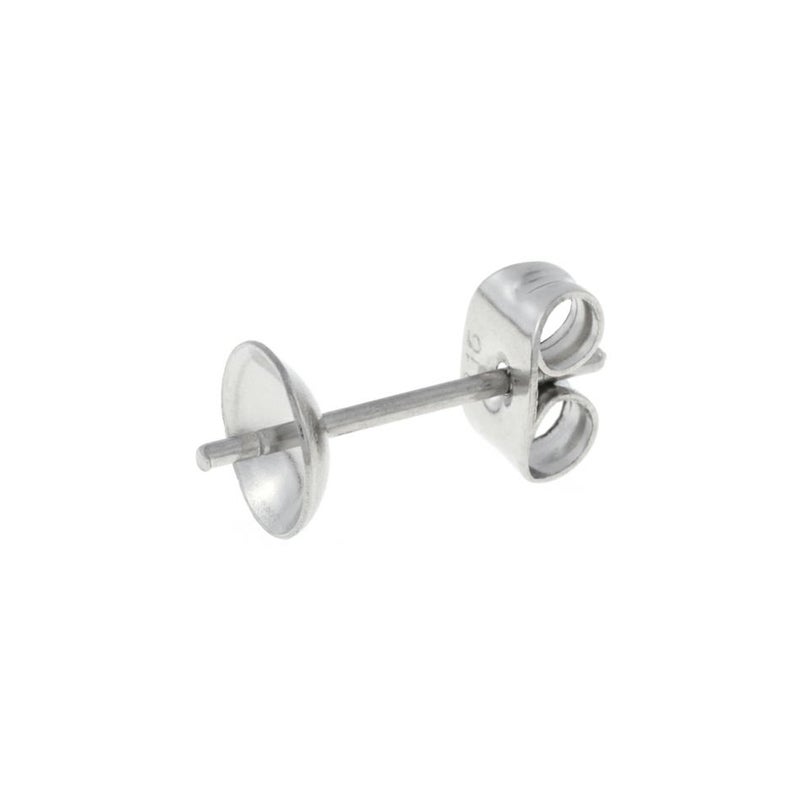 [50個]サージカルステンレス*長い*芯有りお椀ピアス6mm［銀 シルバー］キャッチ付きパーツ金属アレルギー対応