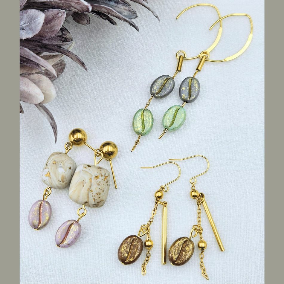 コーヒー豆 アクリル ビーズ 作品例 ピアス