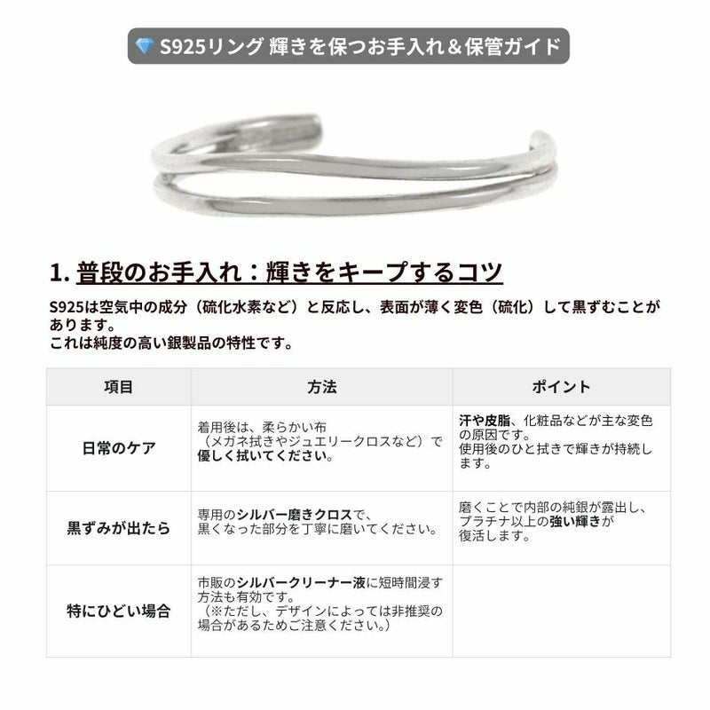 シルバー リング  S925 3.  Wライン  ［ 銀 シルバー ］お手入れ方法