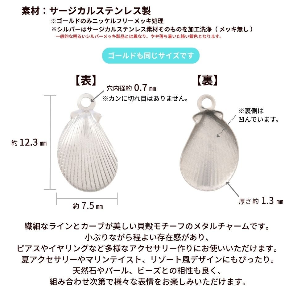 チャーム 貝 中 シルバー サイズ詳細