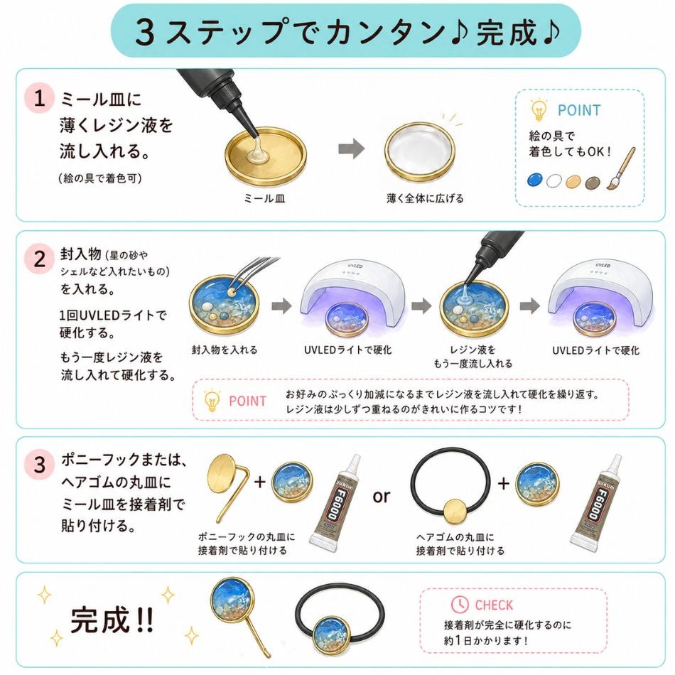 レジン液 セット ポニーフック ミール皿 接着剤F6000 おまけ付き
