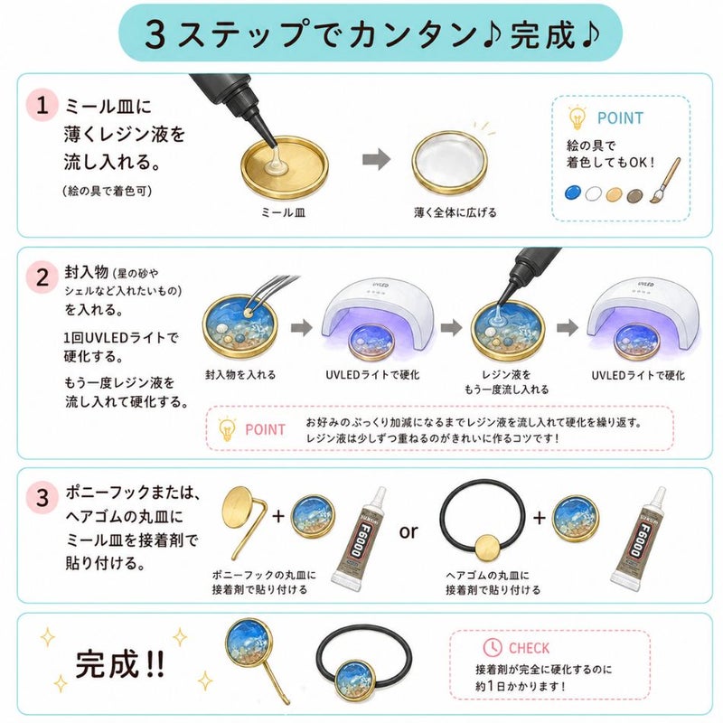 レジン液 セット ポニーフック ミール皿 接着剤F6000 おまけ付き